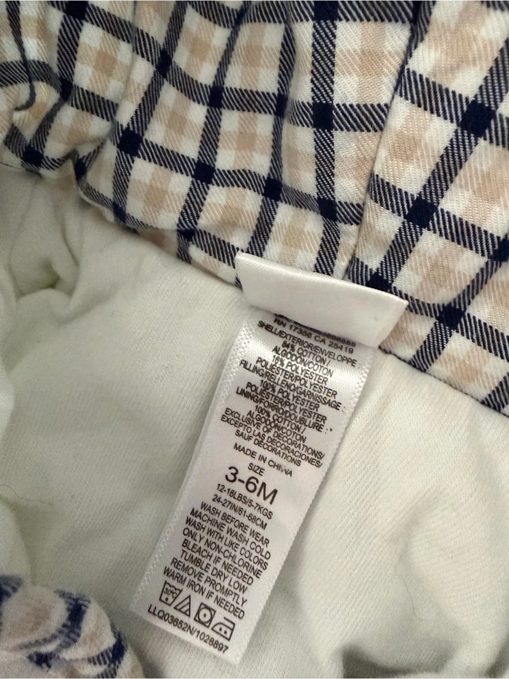 Little Me Cream and Navy Plaid Quilted Baby Footed pram